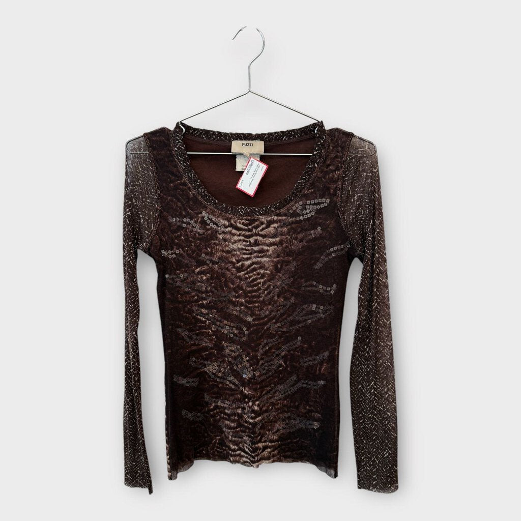 Fuzzi Brown Sequinned Mesh Long Sleeve