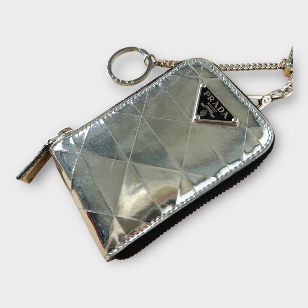 Prada Silver & Black Chain Neck Pouch