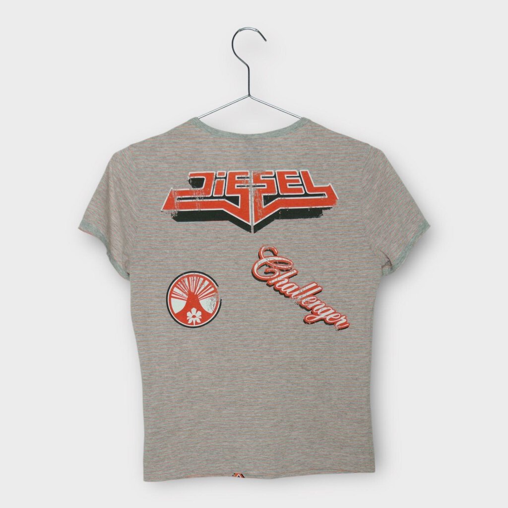 Diesel Vintage Grey & Red Stripe Print Baby Tee