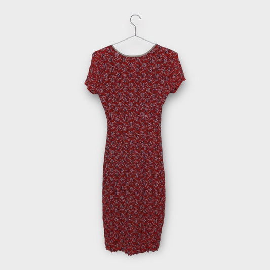 Vivienne Francine Red Floral Crinkle Short Sleeve Midi