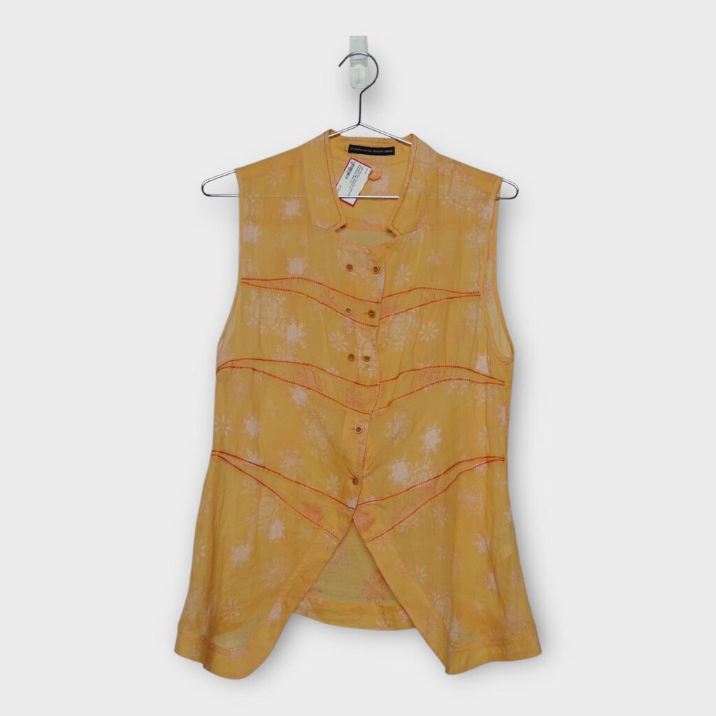 Marithe Francois Girbaud Orange Linen Button Up Sleeveless Shirt