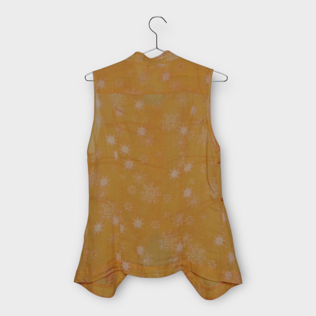 Marithe Francois Girbaud Orange Linen Button Up Sleeveless Shirt