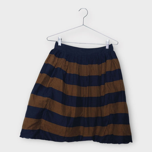 Burberry Prorsum Navy & Brown Cotton Silk Stripe Skirt