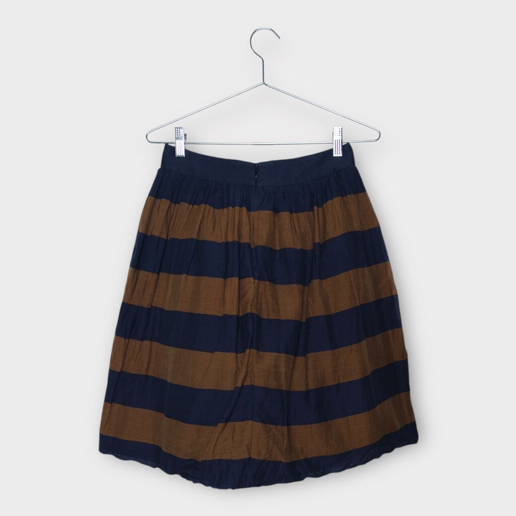 Burberry Prorsum Navy & Brown Cotton Silk Stripe Skirt