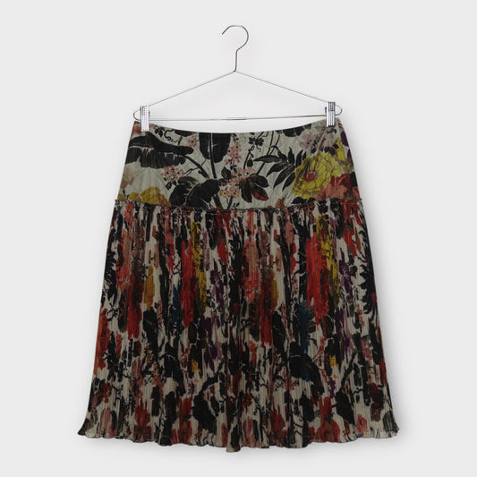 Dries Van Noten Black Floral Pleated Midi Skirt