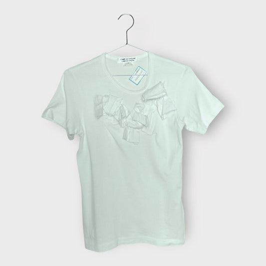 Comme Des Garçons White Cotton Knot Ruffle Tee