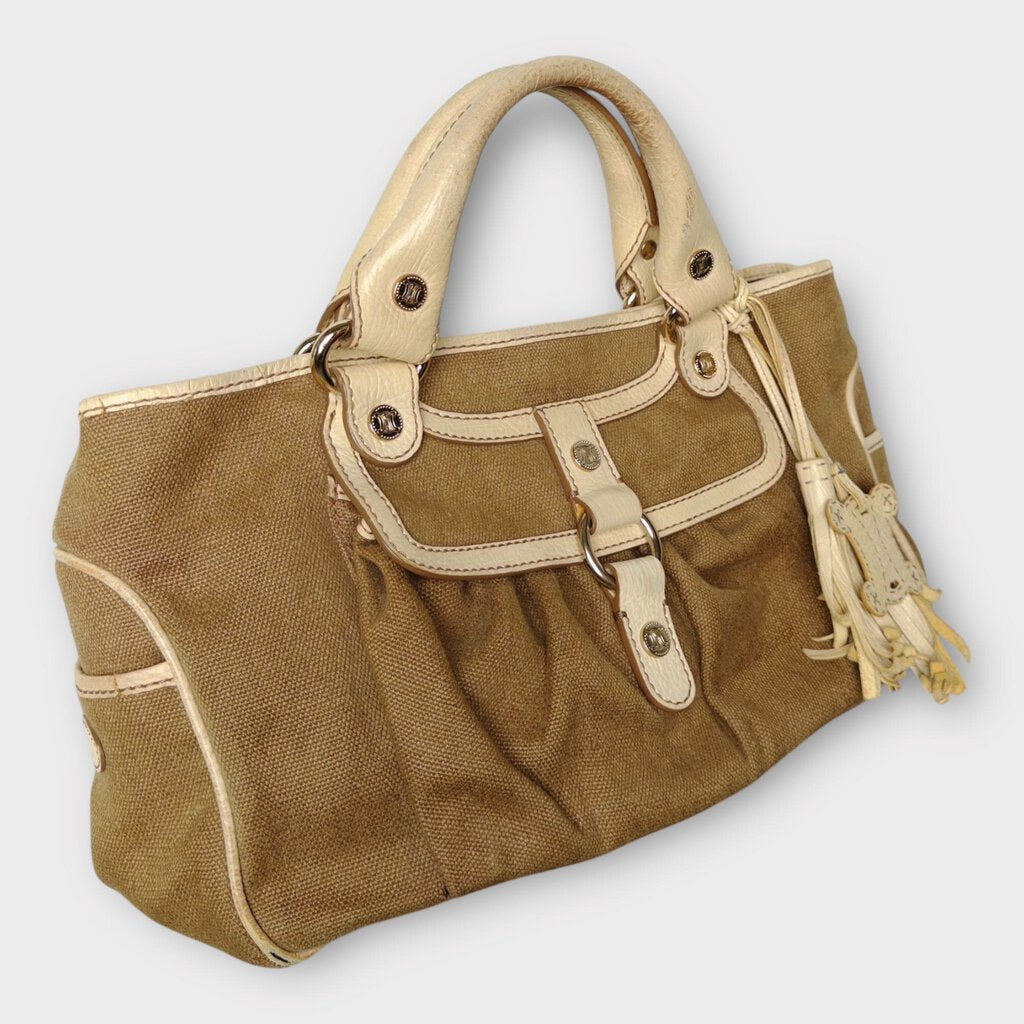 Celine Vintage Beige Canvas Raffia Boogie Bag