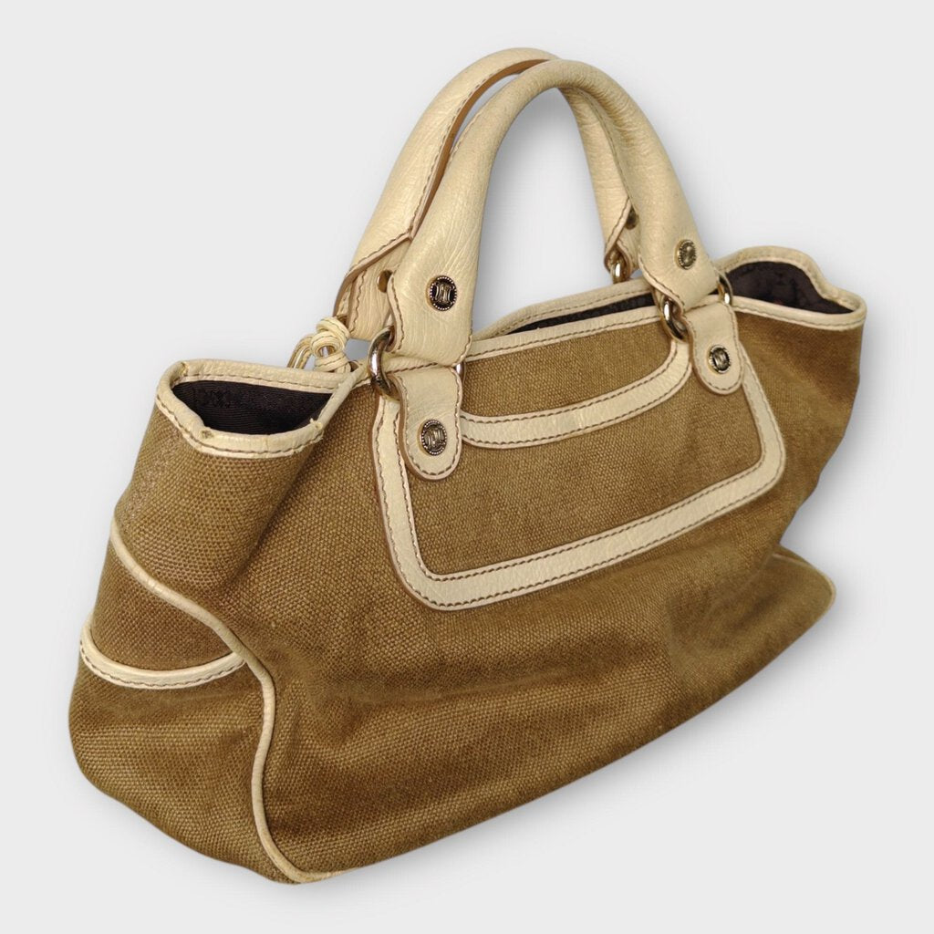 Celine Vintage Beige Canvas Raffia Boogie Bag