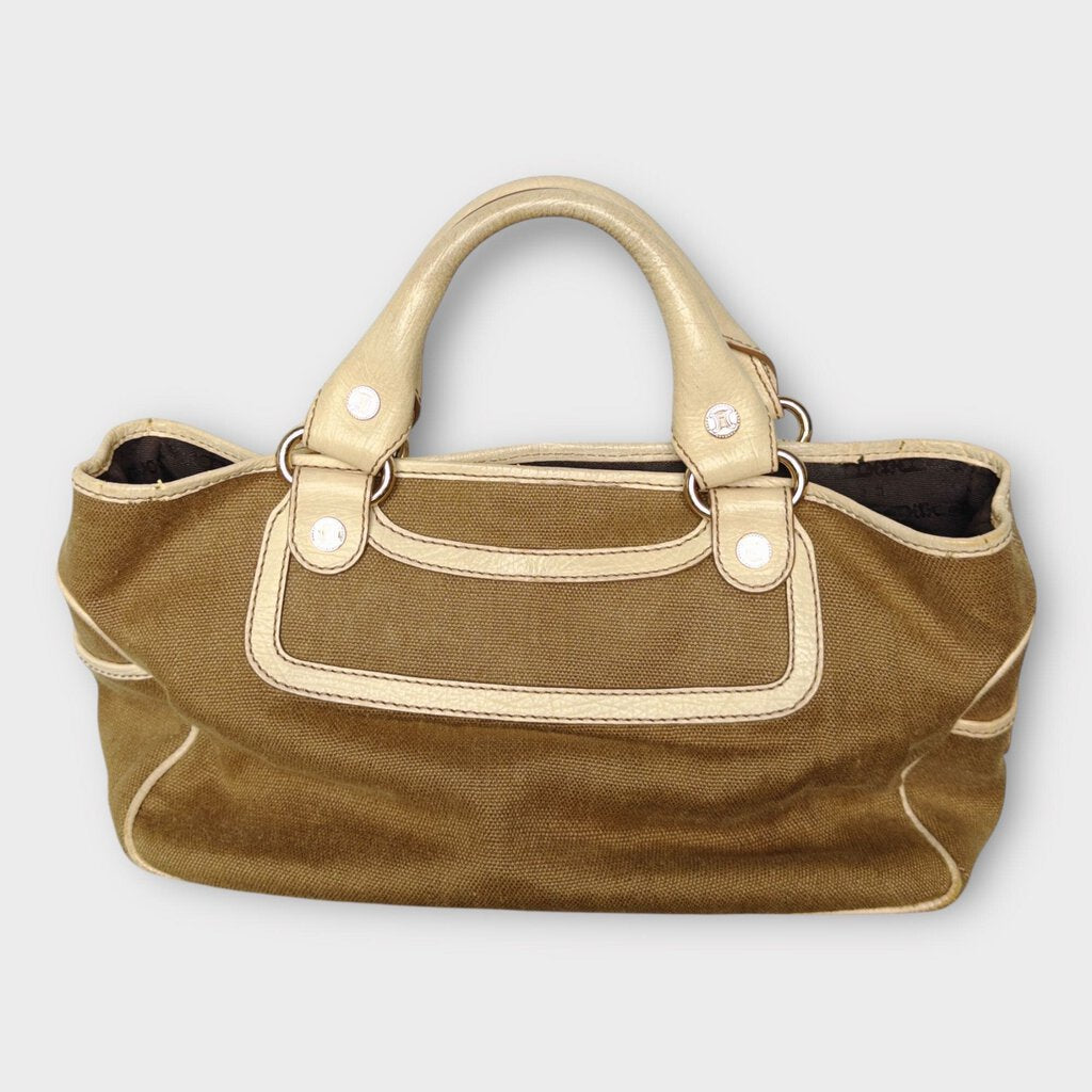 Celine Vintage Beige Canvas Raffia Boogie Bag