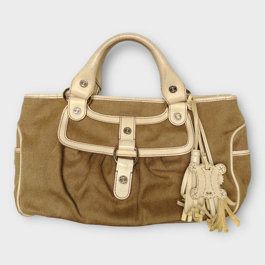 Celine Vintage Beige Canvas Raffia Boogie Bag