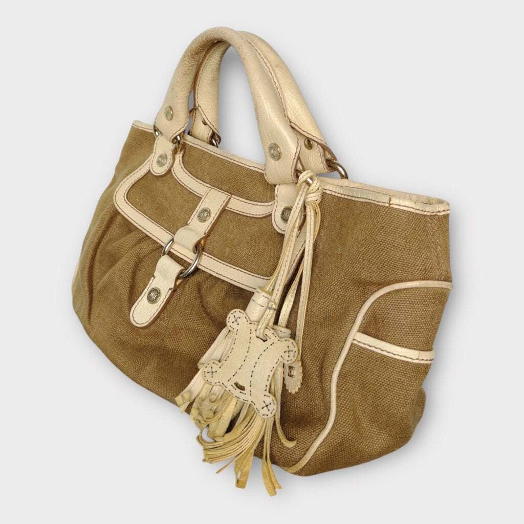 Celine Vintage Beige Canvas Raffia Boogie Bag