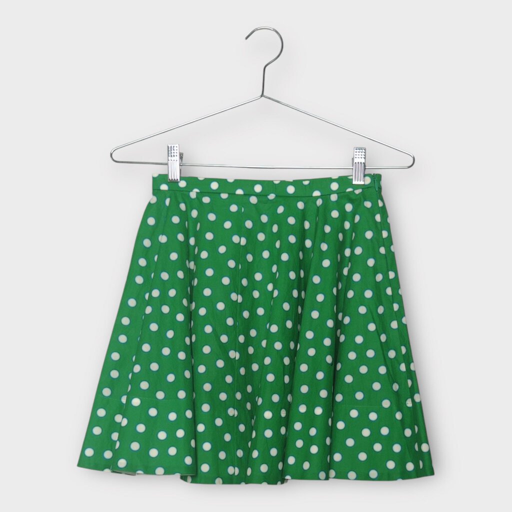 Green Cotton Spotty A-Line Mini Skirt