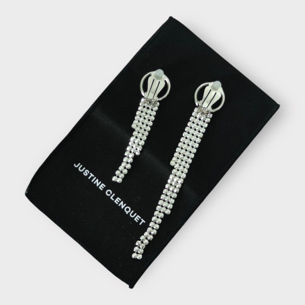 Silver Diamond Drop Clip-On Earrings