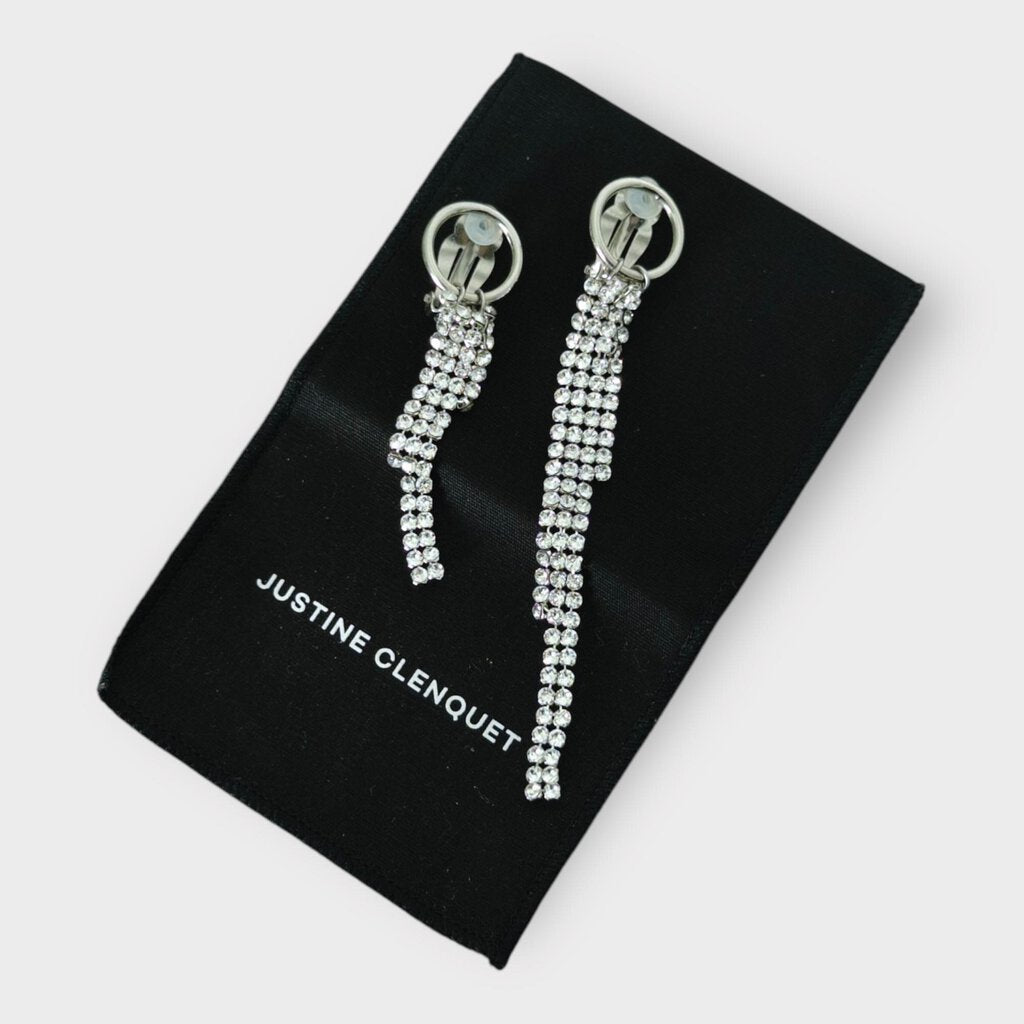 Silver Diamond Drop Clip-On Earrings