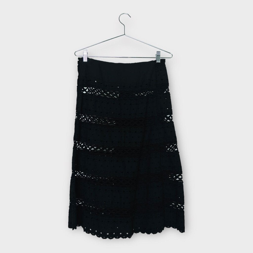 Comme des Garcons Black Cotton Broderie Midi Skirt