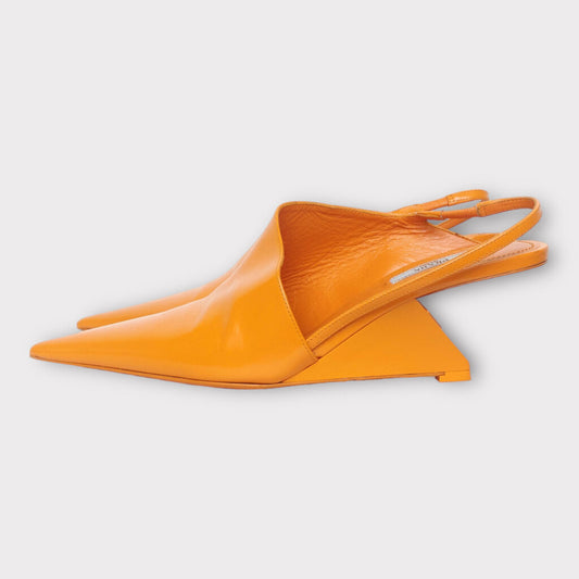 Prada Orange Patent Leather Pointed Toe Invisible Heel