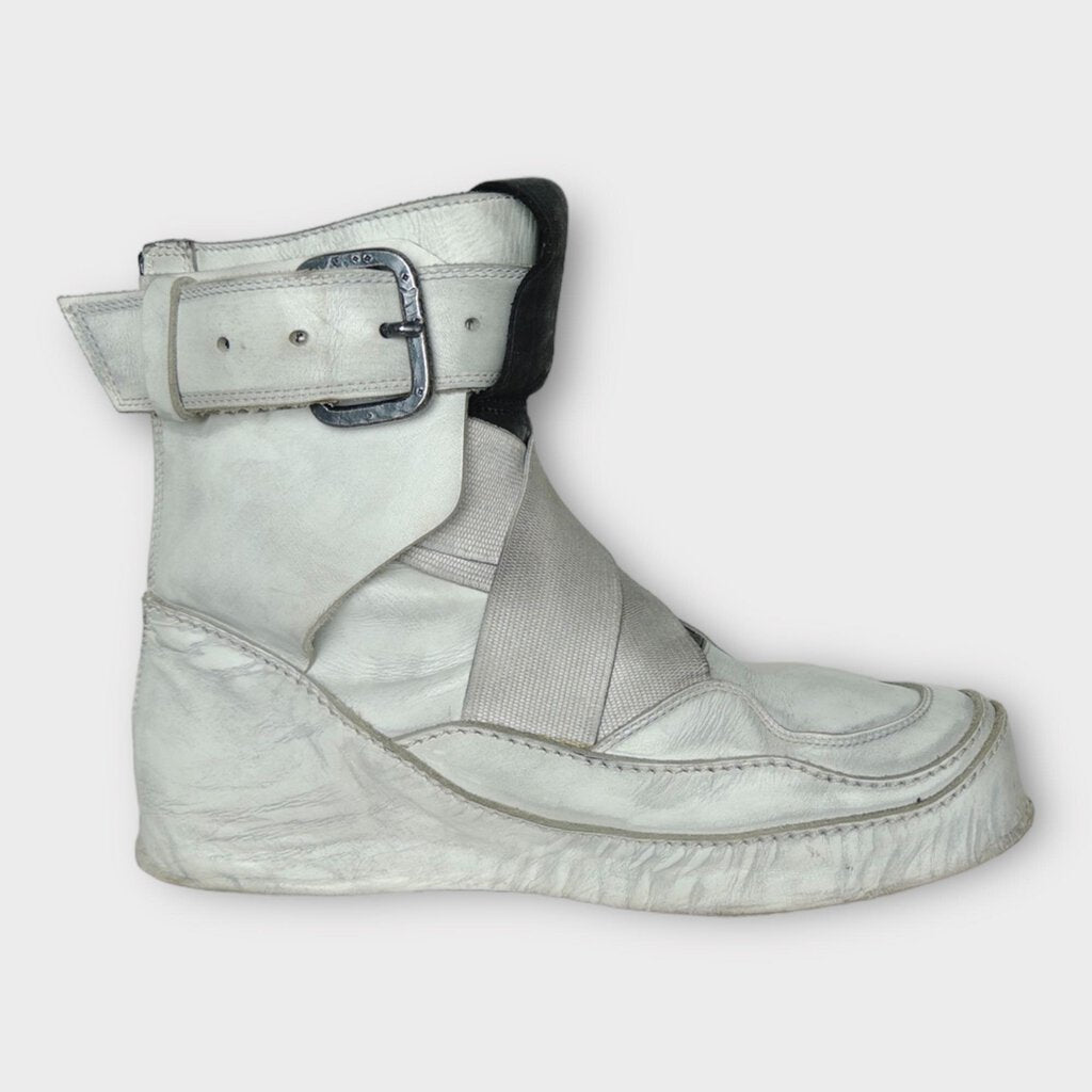 Julius White Distressed Leather Buckle Boot