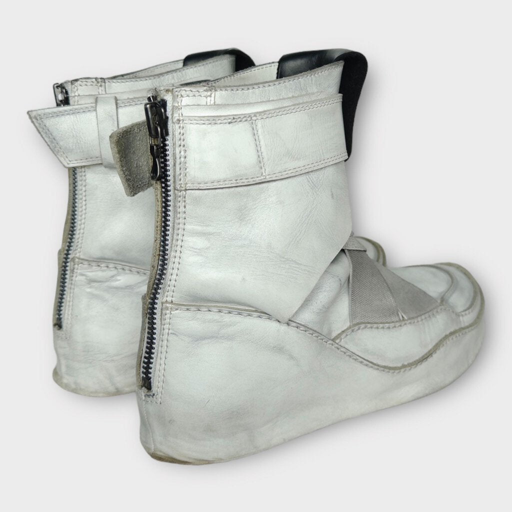 Julius White Distressed Leather Buckle Boot