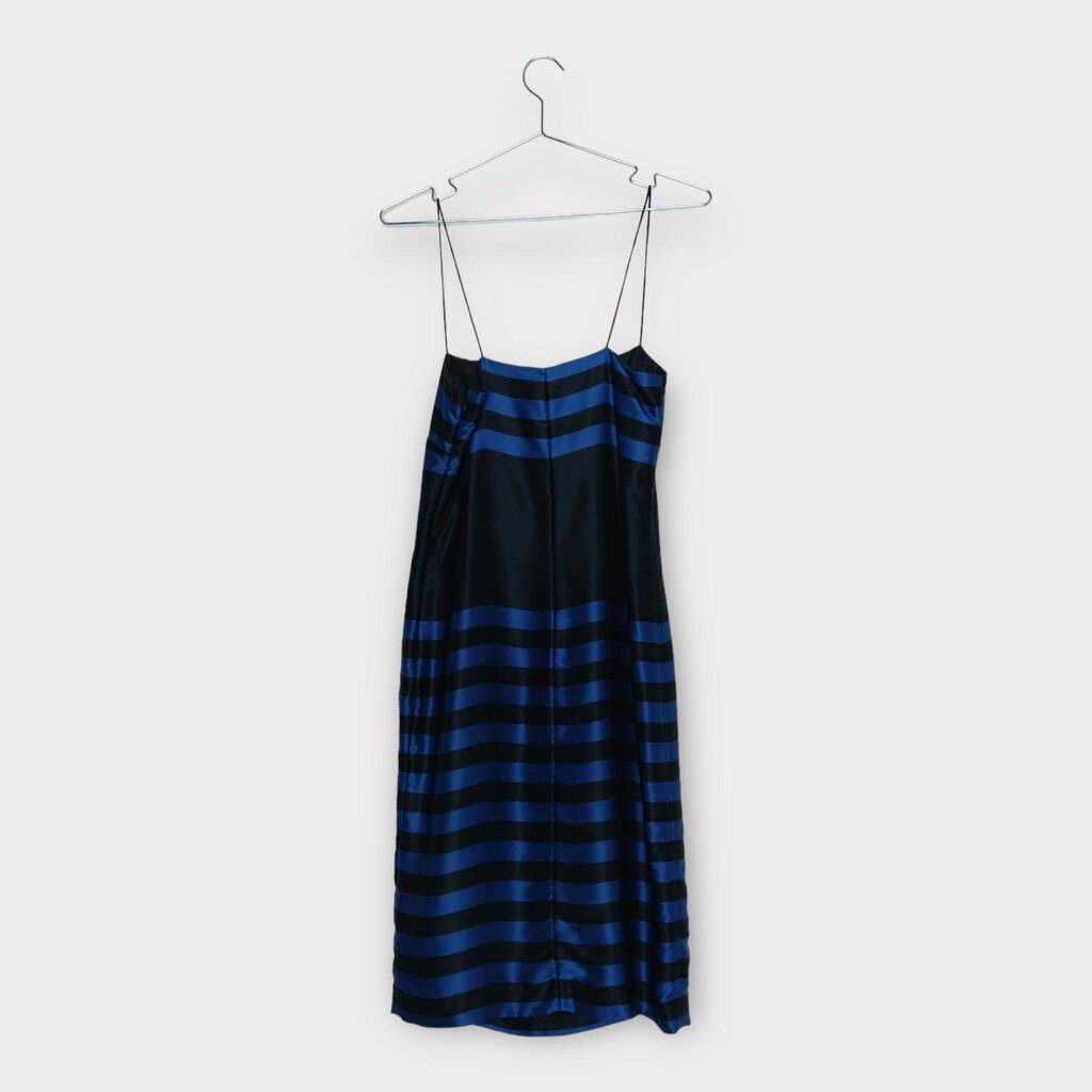 Carla Zampatti Black & Blue Stripe Silk Midi Dress