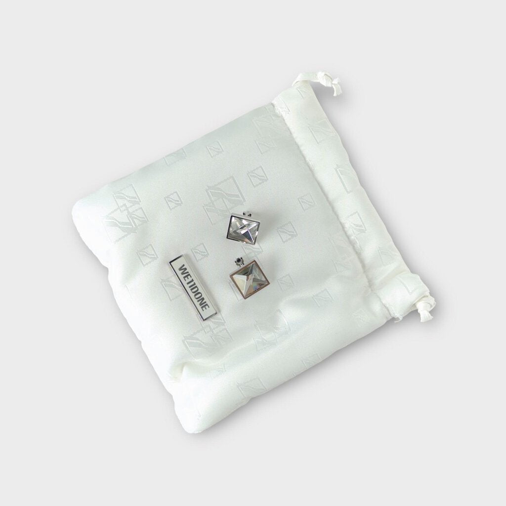 WE11DONE Silver Square Cut Crystal Clip-On Earrings