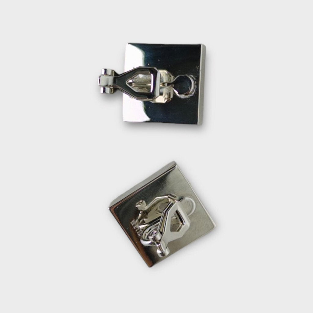 WE11DONE Silver Square Cut Crystal Clip-On Earrings