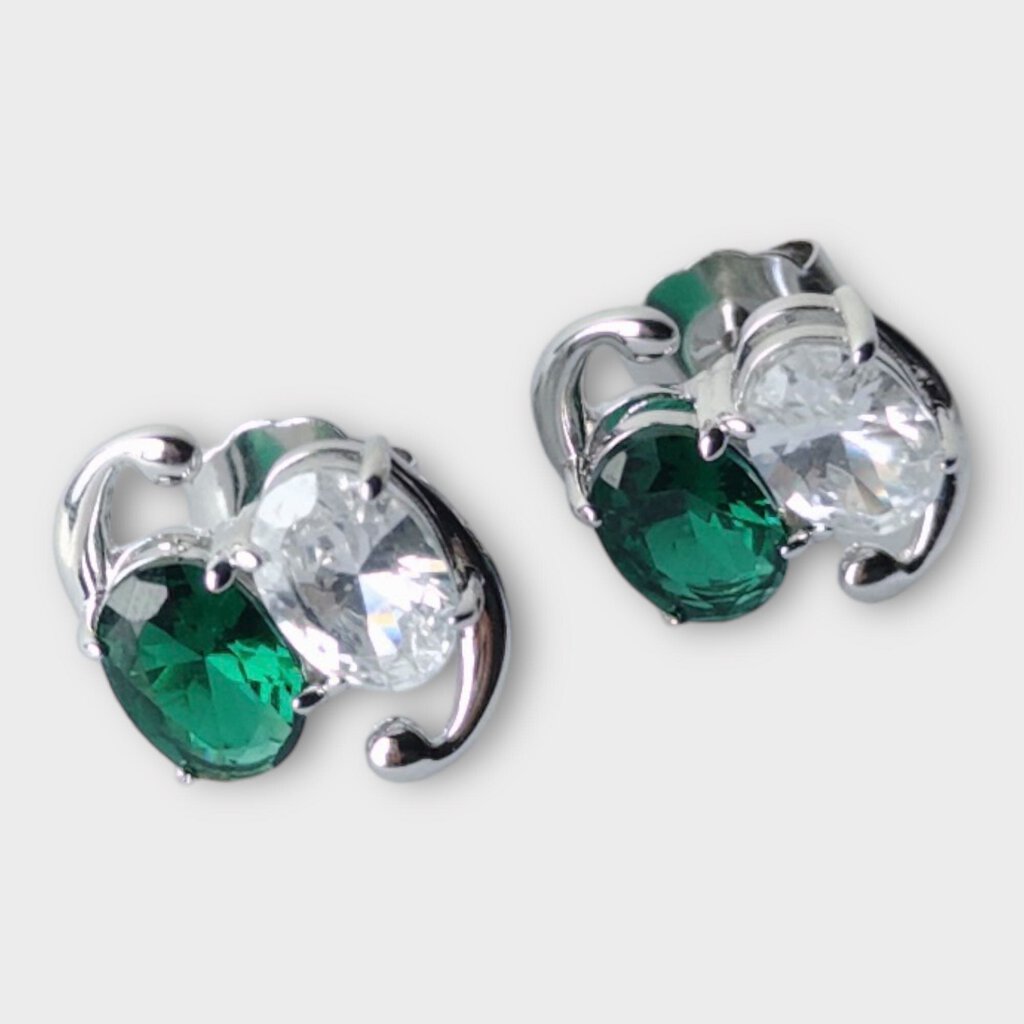 Jiwinaia Silver with Green Stone 69 Oval Stud Earrings