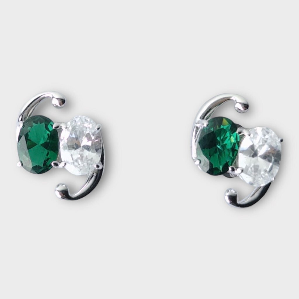 Jiwinaia Silver with Green Stone 69 Oval Stud Earrings