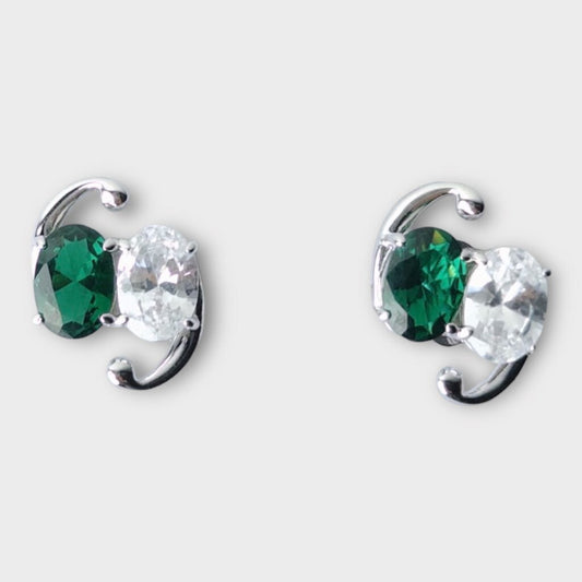 Jiwinaia Silver with Green Stone 69 Oval Stud Earrings