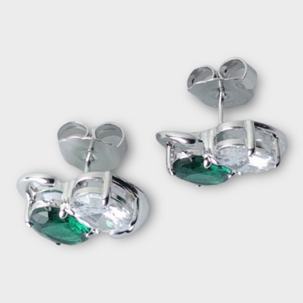 Jiwinaia Silver with Green Stone 69 Oval Stud Earrings